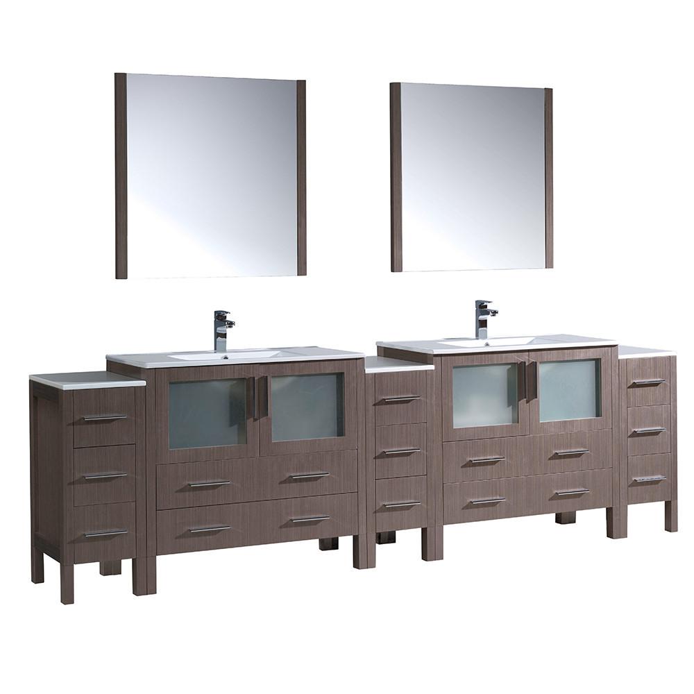 Fresca Torino 108" Gray Oak Modern Double Sink Vanity w/ 3 Side Cabinets & Integrated Sinks Vanity Fresca