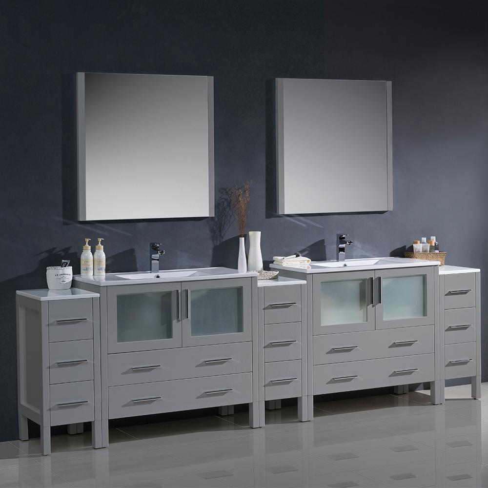 Fresca Torino 108" Gray Modern Double Sink Bathroom Vanity w/ 3 Side Cabinets & Integrated Sinks Vanity Fresca
