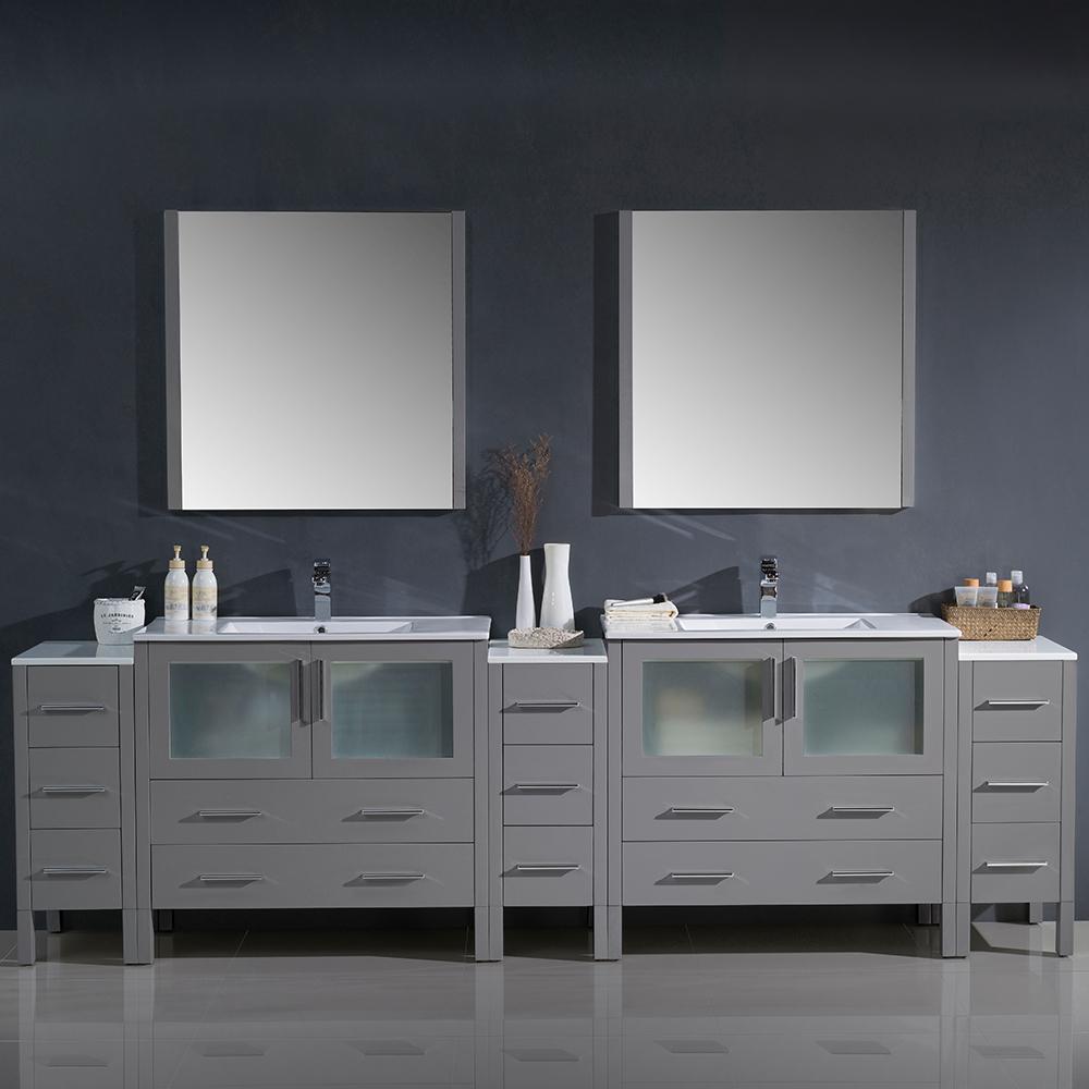 Fresca Torino 108" Gray Modern Double Sink Bathroom Vanity w/ 3 Side Cabinets & Integrated Sinks Vanity Fresca