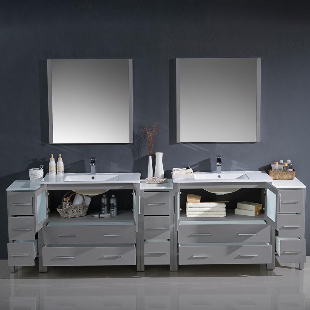 Fresca Torino 108" Gray Modern Double Sink Bathroom Vanity w/ 3 Side Cabinets & Integrated Sinks Vanity Fresca