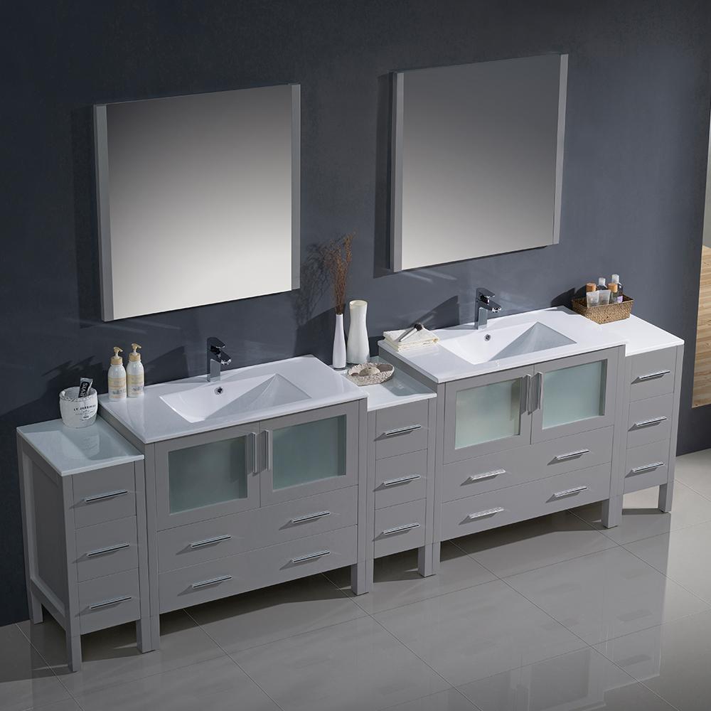 Fresca Torino 108" Gray Modern Double Sink Bathroom Vanity w/ 3 Side Cabinets & Integrated Sinks Vanity Fresca