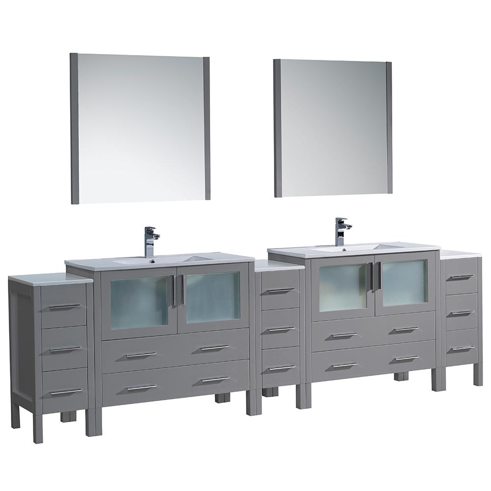 Fresca Torino 108" Gray Modern Double Sink Bathroom Vanity w/ 3 Side Cabinets & Integrated Sinks Vanity Fresca