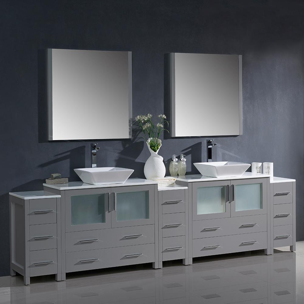 Fresca Torino 108" Gray Modern Double Sink Bathroom Vanity w/ 3 Side Cabinets & Vessel Sinks Vanity Fresca