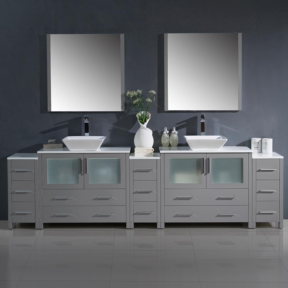 Fresca Torino 108" Gray Modern Double Sink Bathroom Vanity w/ 3 Side Cabinets & Vessel Sinks Vanity Fresca