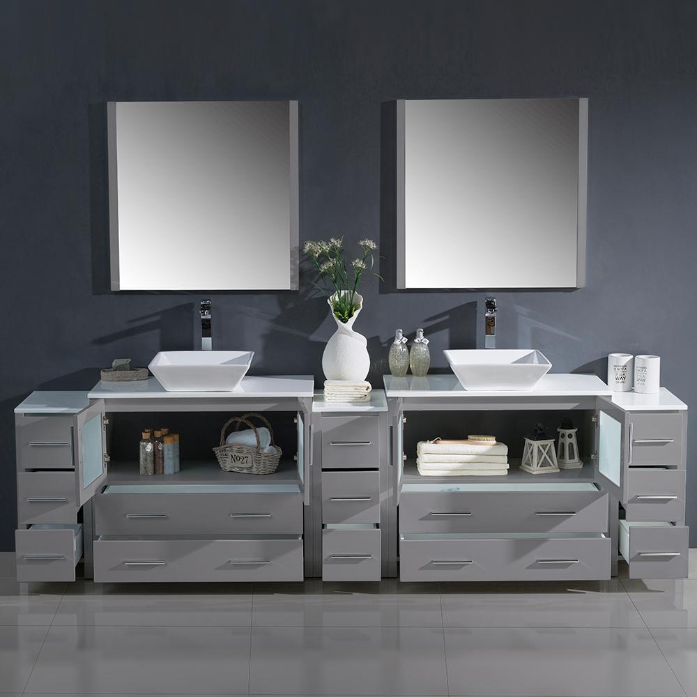 Fresca Torino 108" Gray Modern Double Sink Bathroom Vanity w/ 3 Side Cabinets & Vessel Sinks Vanity Fresca