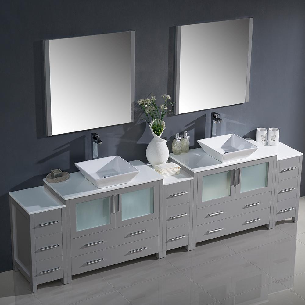 Fresca Torino 108" Gray Modern Double Sink Bathroom Vanity w/ 3 Side Cabinets & Vessel Sinks Vanity Fresca