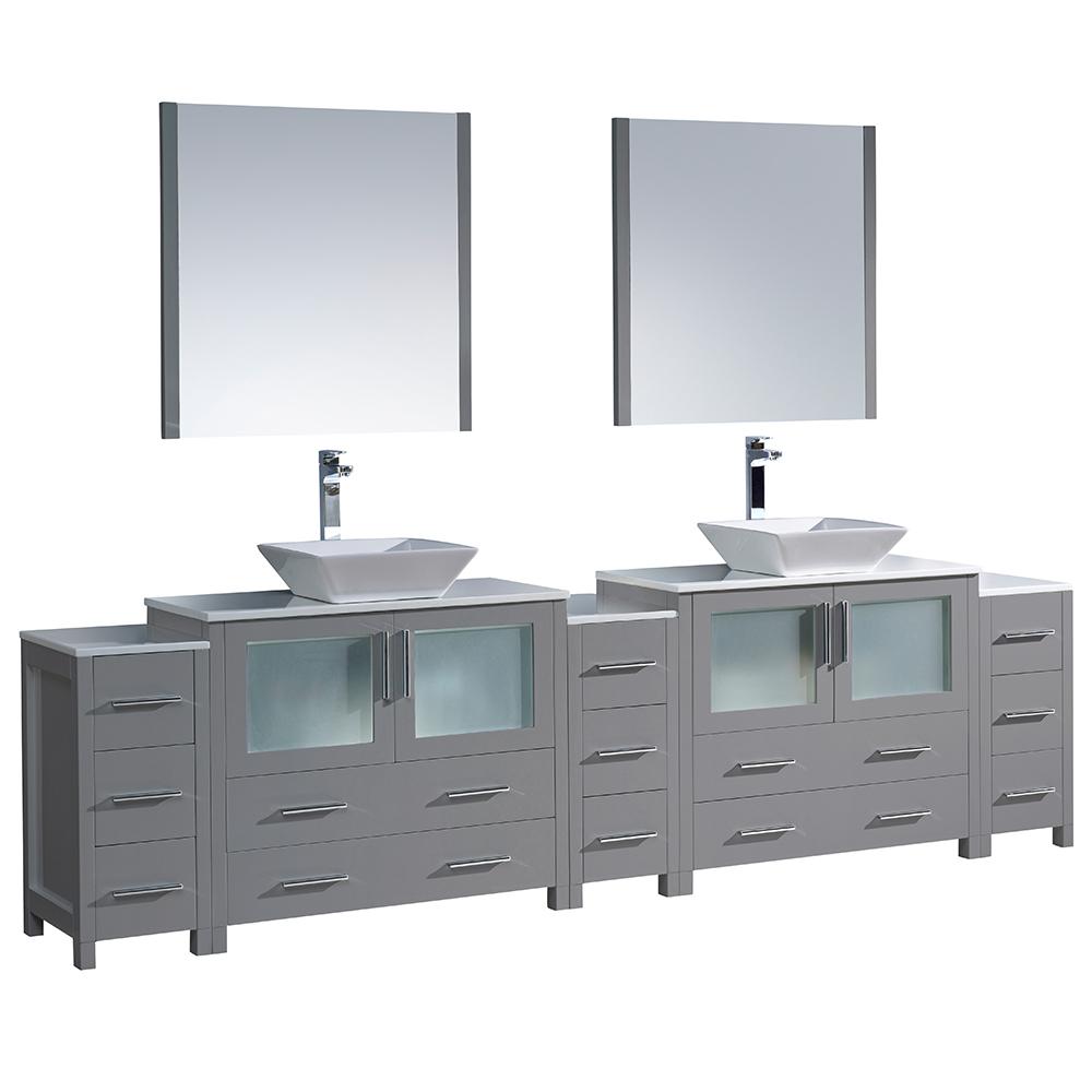 Fresca Torino 108" Gray Modern Double Sink Bathroom Vanity w/ 3 Side Cabinets & Vessel Sinks Vanity Fresca