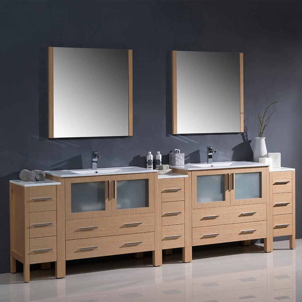 Fresca Torino 108" Light Oak Modern Double Sink w/ 3 Side Cabinets & Integrated Sinks Vanity Fresca