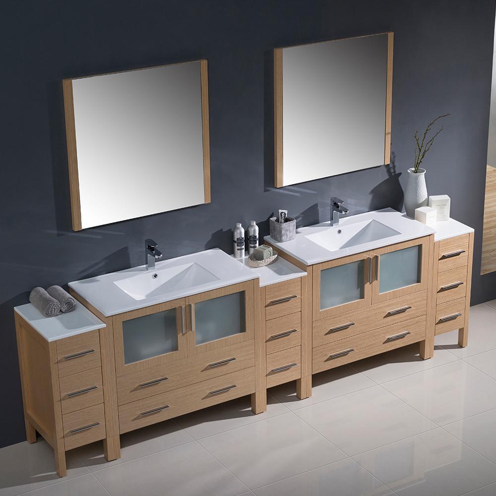 Fresca Torino 108" Light Oak Modern Double Sink w/ 3 Side Cabinets & Integrated Sinks Vanity Fresca
