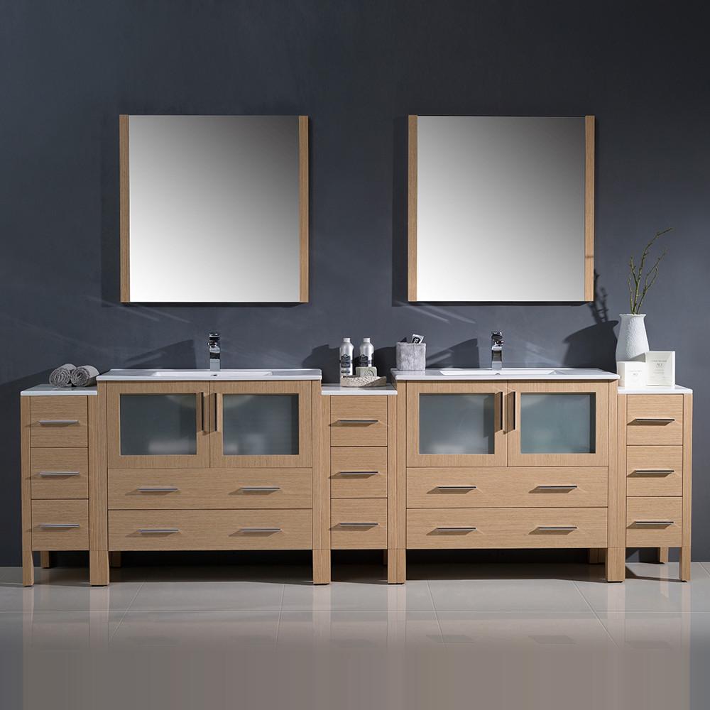Fresca Torino 108" Light Oak Modern Double Sink w/ 3 Side Cabinets & Integrated Sinks Vanity Fresca