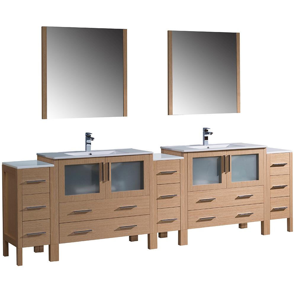 Fresca Torino 108" Light Oak Modern Double Sink w/ 3 Side Cabinets & Integrated Sinks Vanity Fresca
