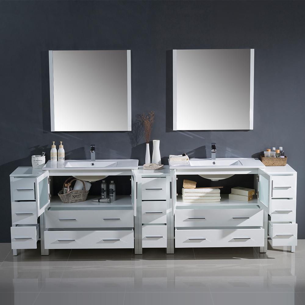 Fresca Torino 108" White Modern Double Sink Vanity w/ 3 Side Cabinets & Integrated Sinks Vanity Fresca