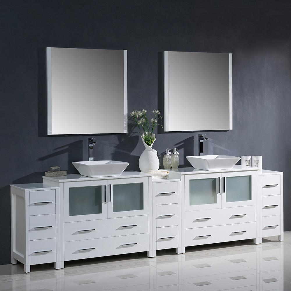 Fresca Torino 108" White Modern Double Sink Vanity w/ 3 Side Cabinets & Vessel Sinks Vanity Fresca