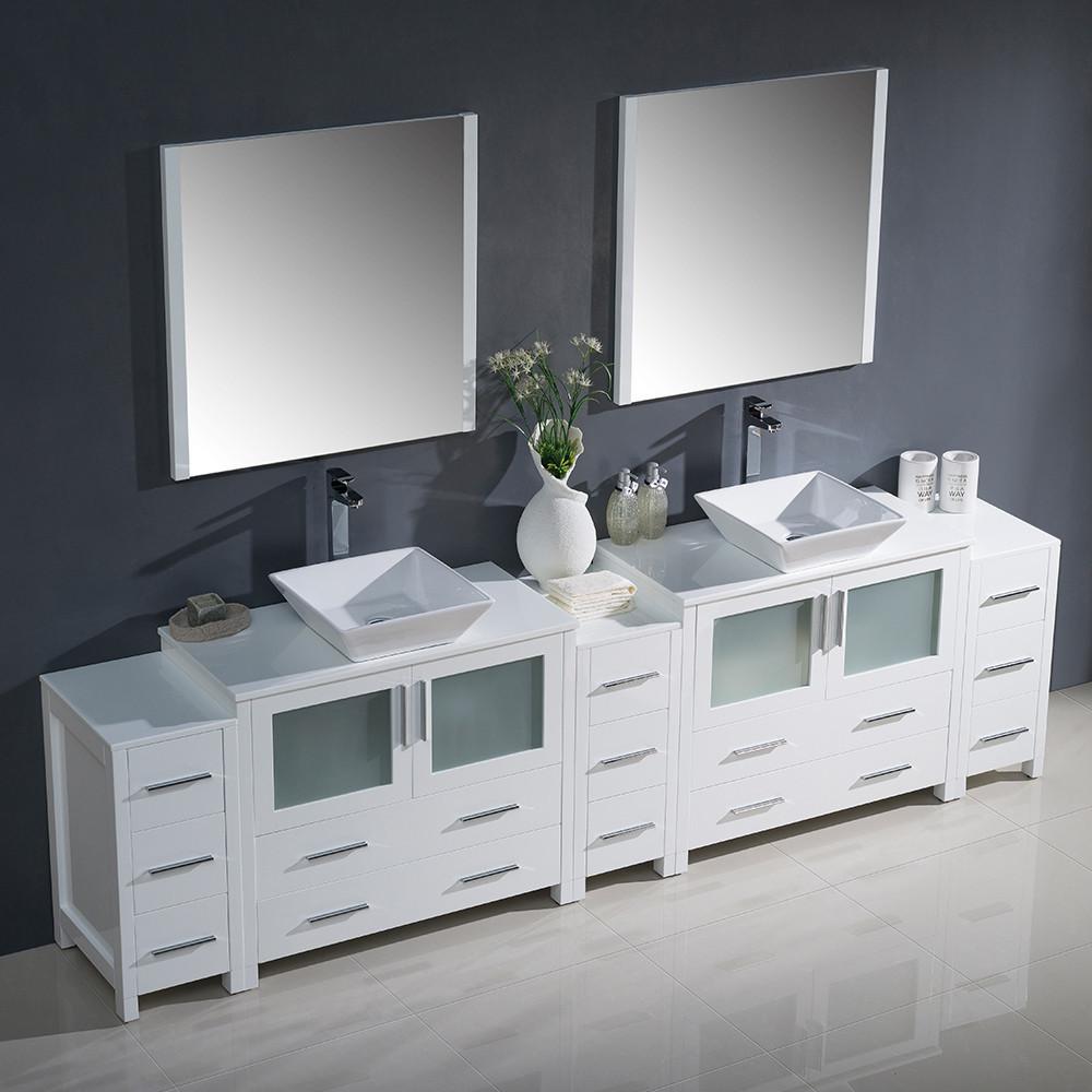 Fresca Torino 108" White Modern Double Sink Vanity w/ 3 Side Cabinets & Vessel Sinks Vanity Fresca