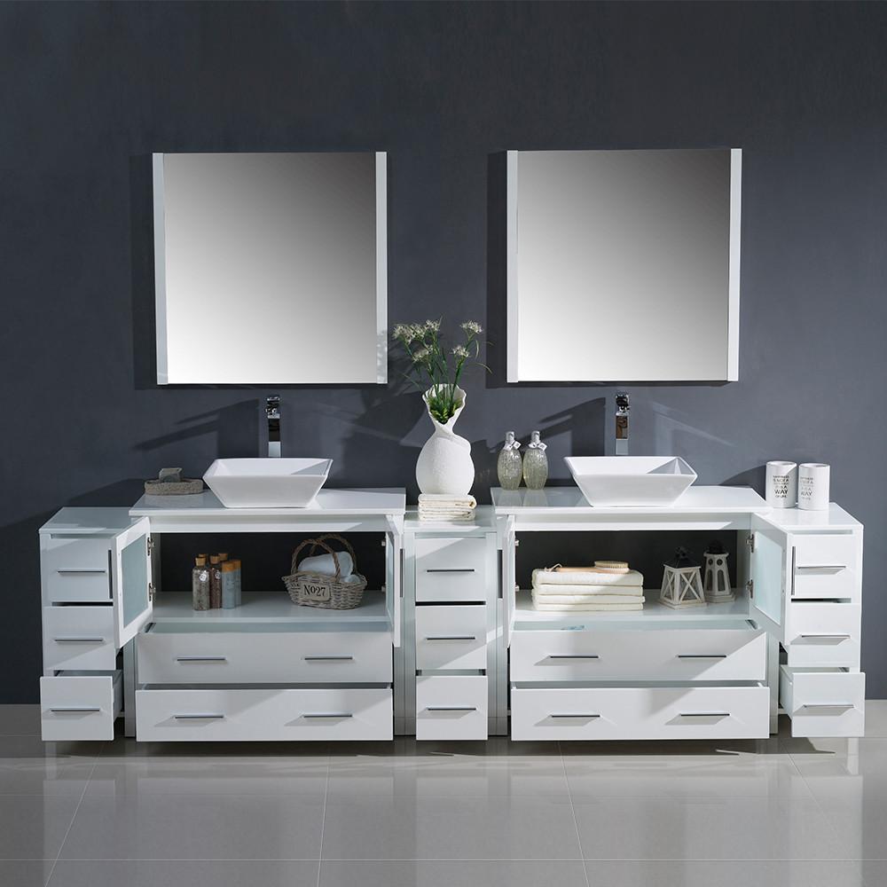 Fresca Torino 108" White Modern Double Sink Vanity w/ 3 Side Cabinets & Vessel Sinks Vanity Fresca