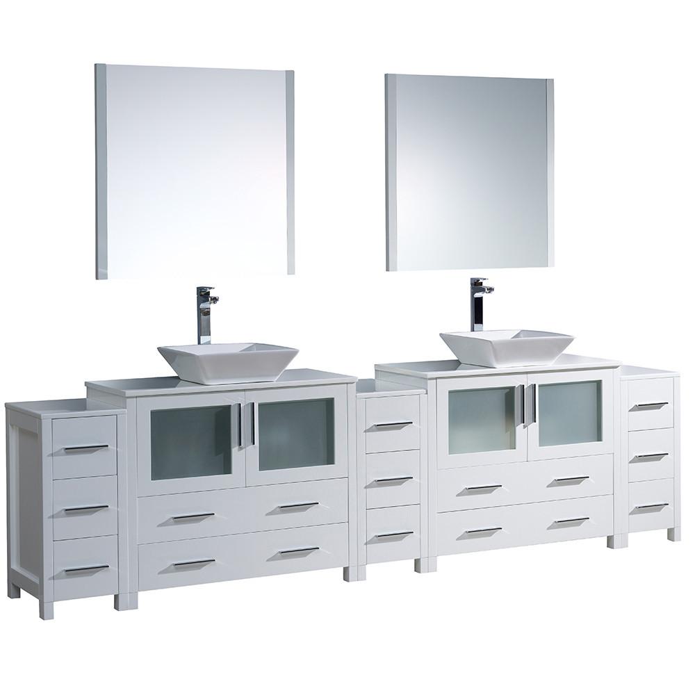 Fresca Torino 108" White Modern Double Sink Vanity w/ 3 Side Cabinets & Vessel Sinks Vanity Fresca