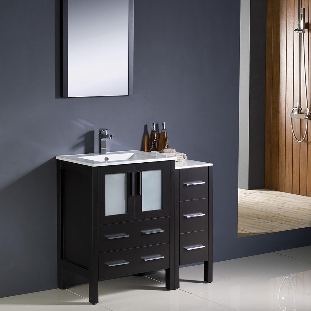 Fresca Torino 36" Espresso Modern Vanity w/ Side Cabinet & Integrated Sinks Vanity Fresca