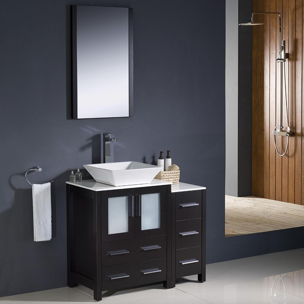 Fresca Torino 36" Espresso Modern Bathroom Vanity w/ Side Cabinet & Vessel Sink Vanity Fresca
