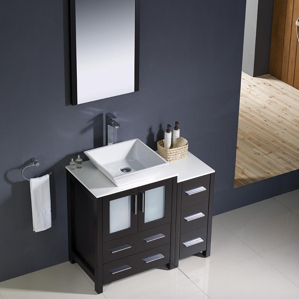 Fresca Torino 36" Espresso Modern Bathroom Vanity w/ Side Cabinet & Vessel Sink Vanity Fresca