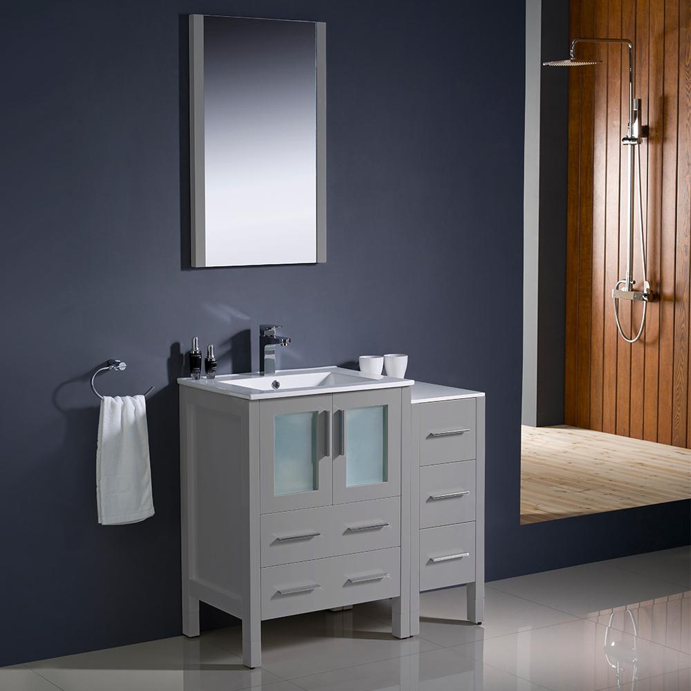 Fresca Torino 36" Gray Modern Bathroom Vanity w/ Side Cabinet & Integrated Sinks Vanity Fresca