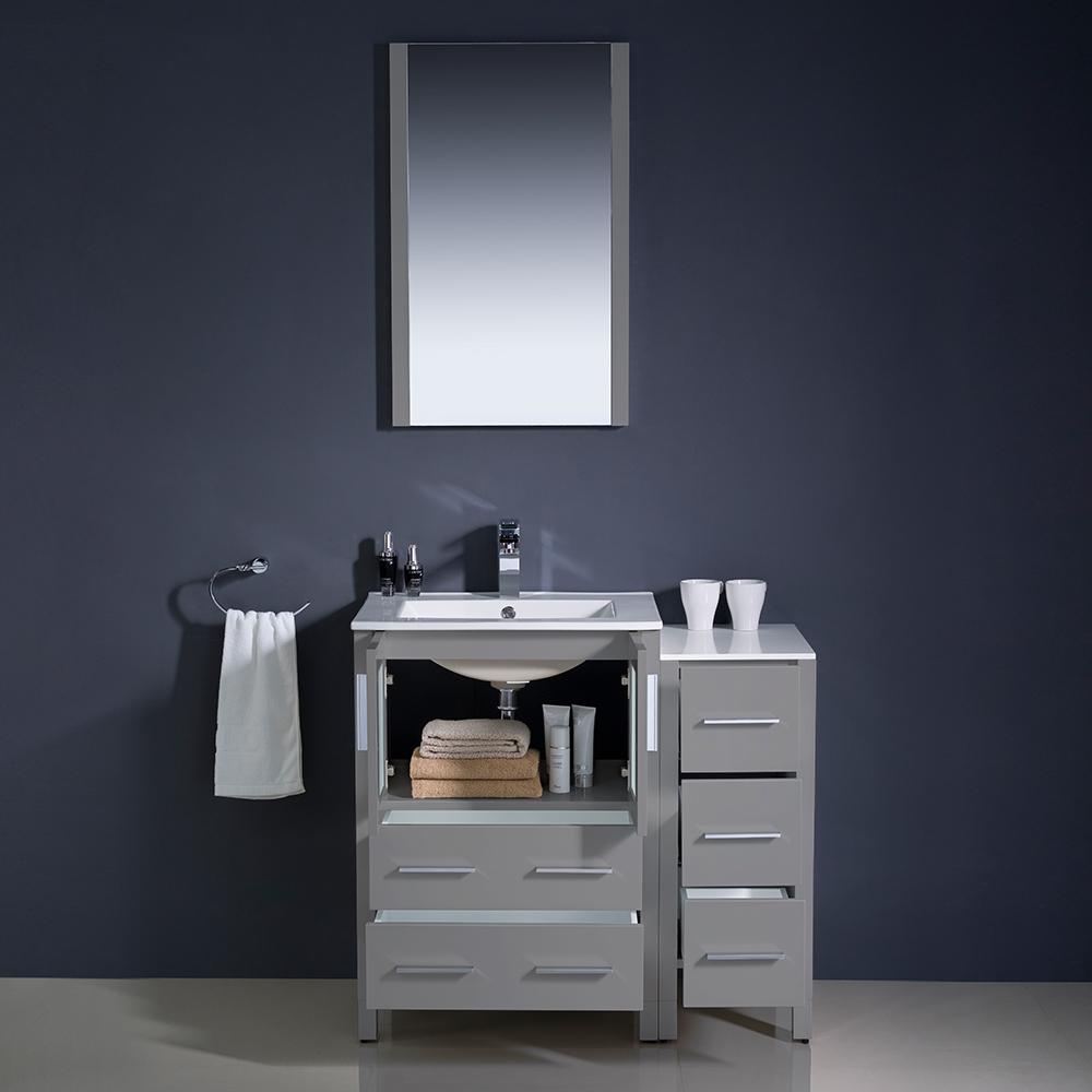 Fresca Torino 36" Gray Modern Bathroom Vanity w/ Side Cabinet & Integrated Sinks Vanity Fresca