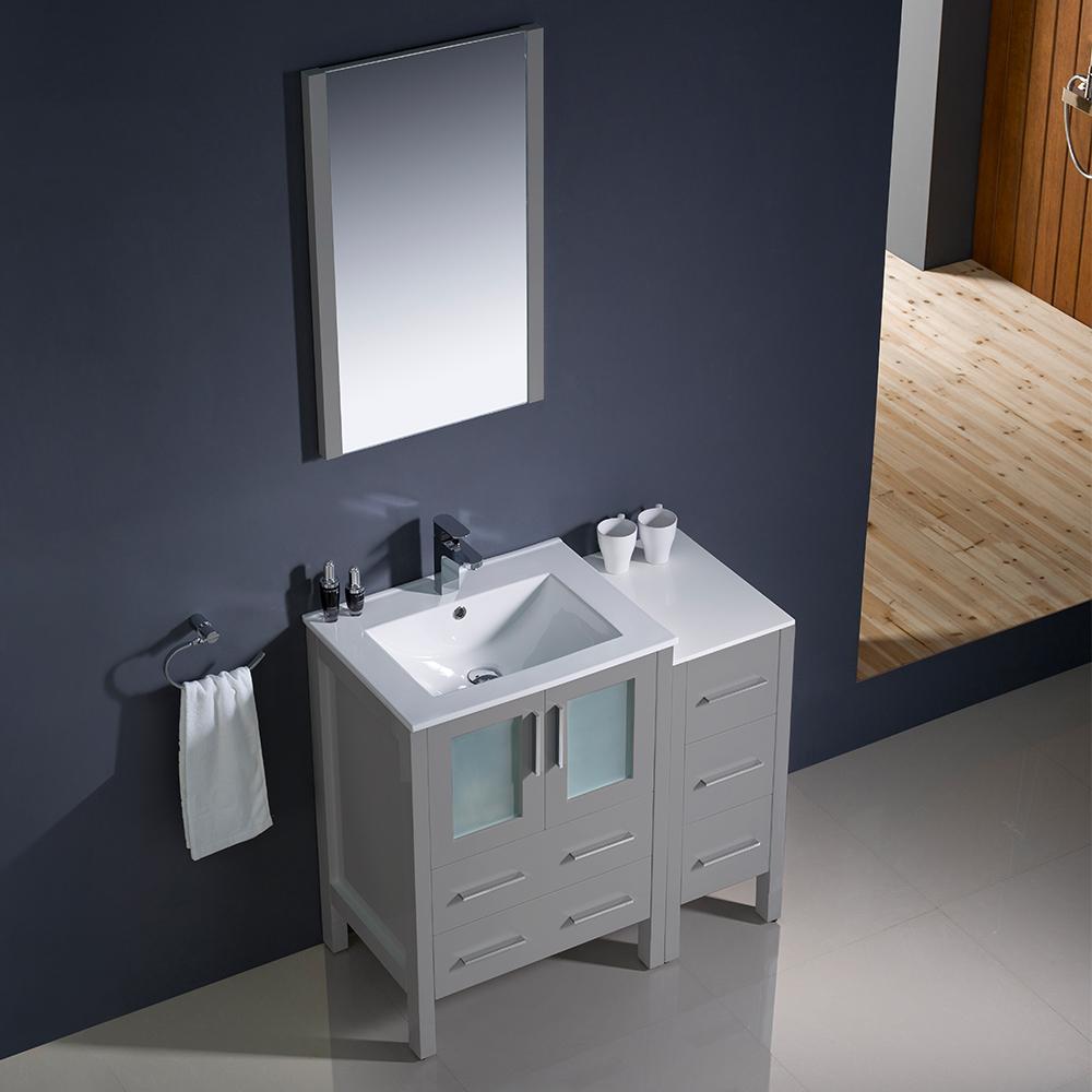 Fresca Torino 36" Gray Modern Bathroom Vanity w/ Side Cabinet & Integrated Sinks Vanity Fresca