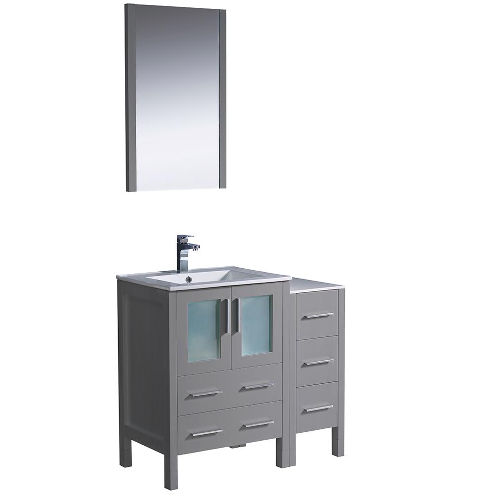 Fresca Torino 36" Gray Modern Bathroom Vanity w/ Side Cabinet & Integrated Sinks Vanity Fresca