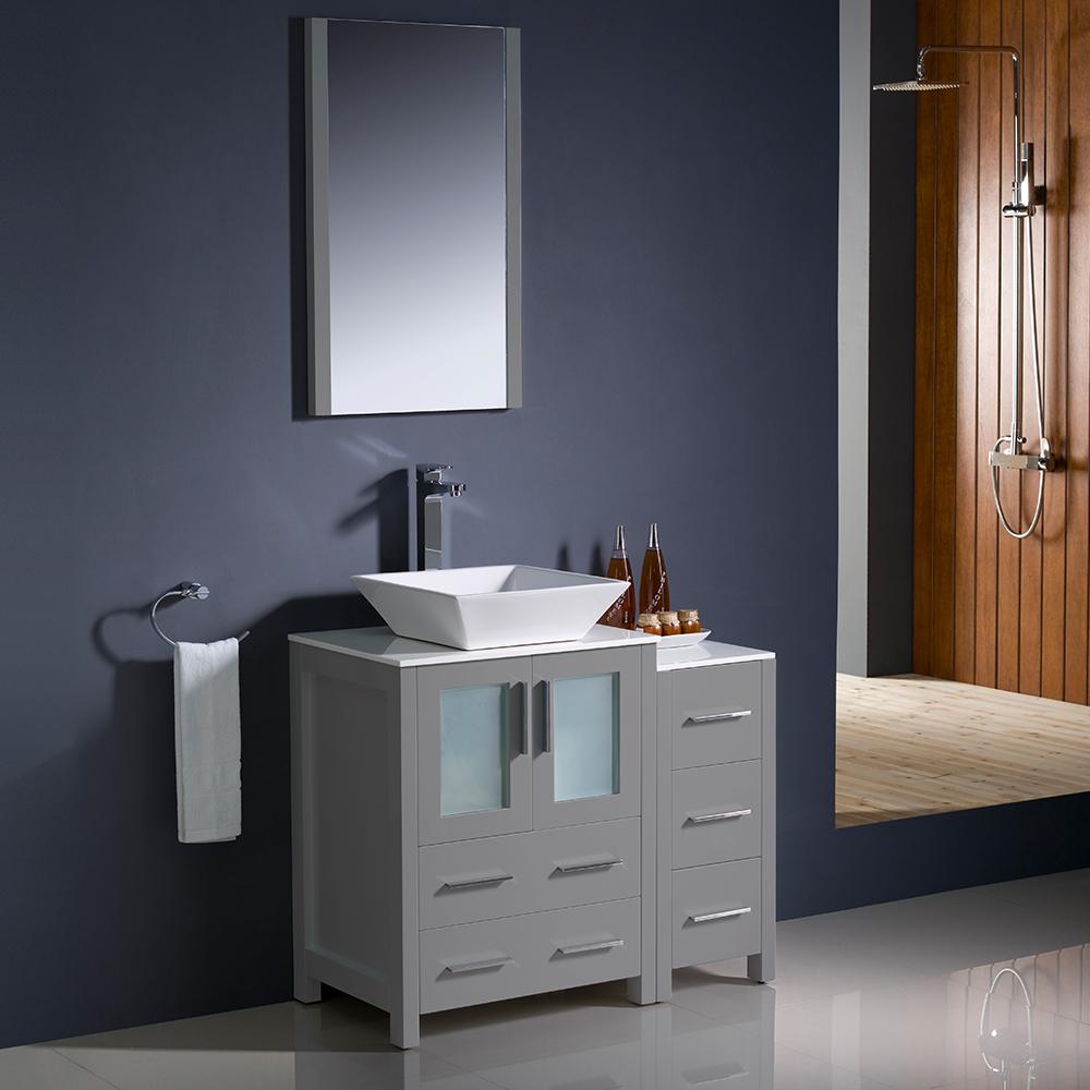 Fresca Torino 36" Gray Modern Bathroom Vanity w/ Side Cabinet & Vessel Sink Vanity Fresca