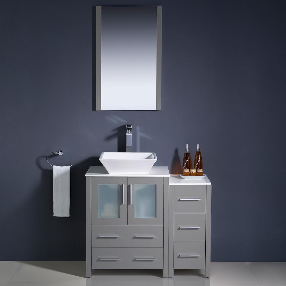 Fresca Torino 36" Gray Modern Bathroom Vanity w/ Side Cabinet & Vessel Sink Vanity Fresca