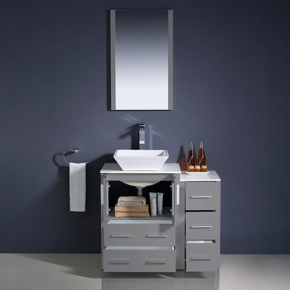 Fresca Torino 36" Gray Modern Bathroom Vanity w/ Side Cabinet & Vessel Sink Vanity Fresca