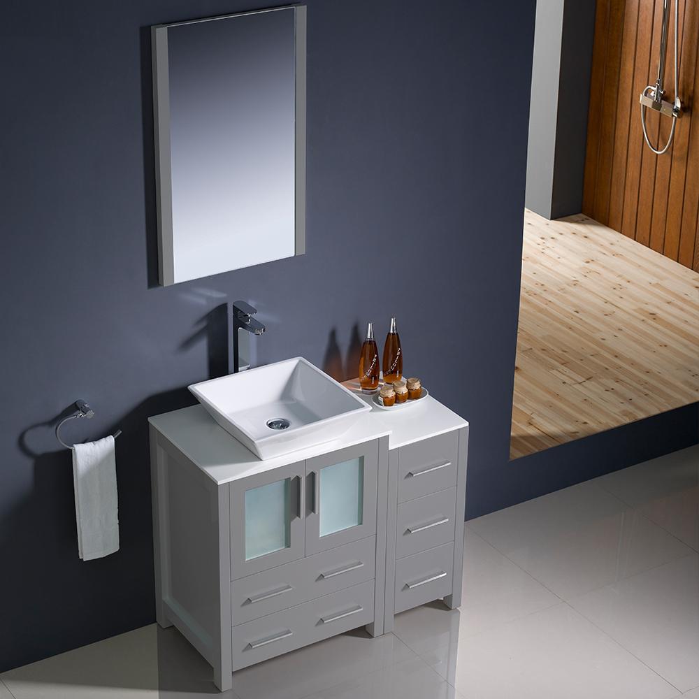 Fresca Torino 36" Gray Modern Bathroom Vanity w/ Side Cabinet & Vessel Sink Vanity Fresca