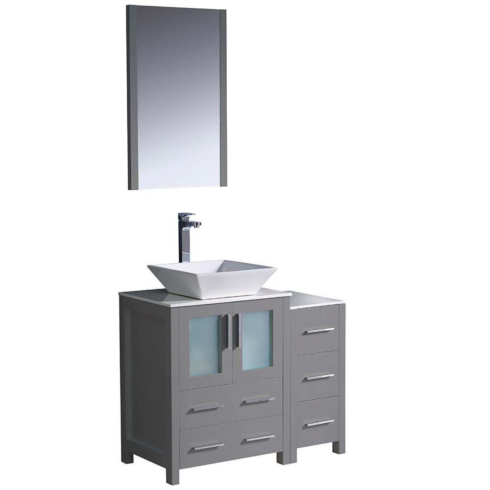 Fresca Torino 36" Gray Modern Bathroom Vanity w/ Side Cabinet & Vessel Sink Vanity Fresca