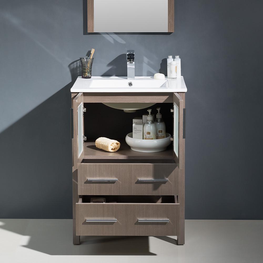 Fresca Torino 24" Gray Oak Modern Bathroom Vanity w/ Integrated Sink Vanity Fresca