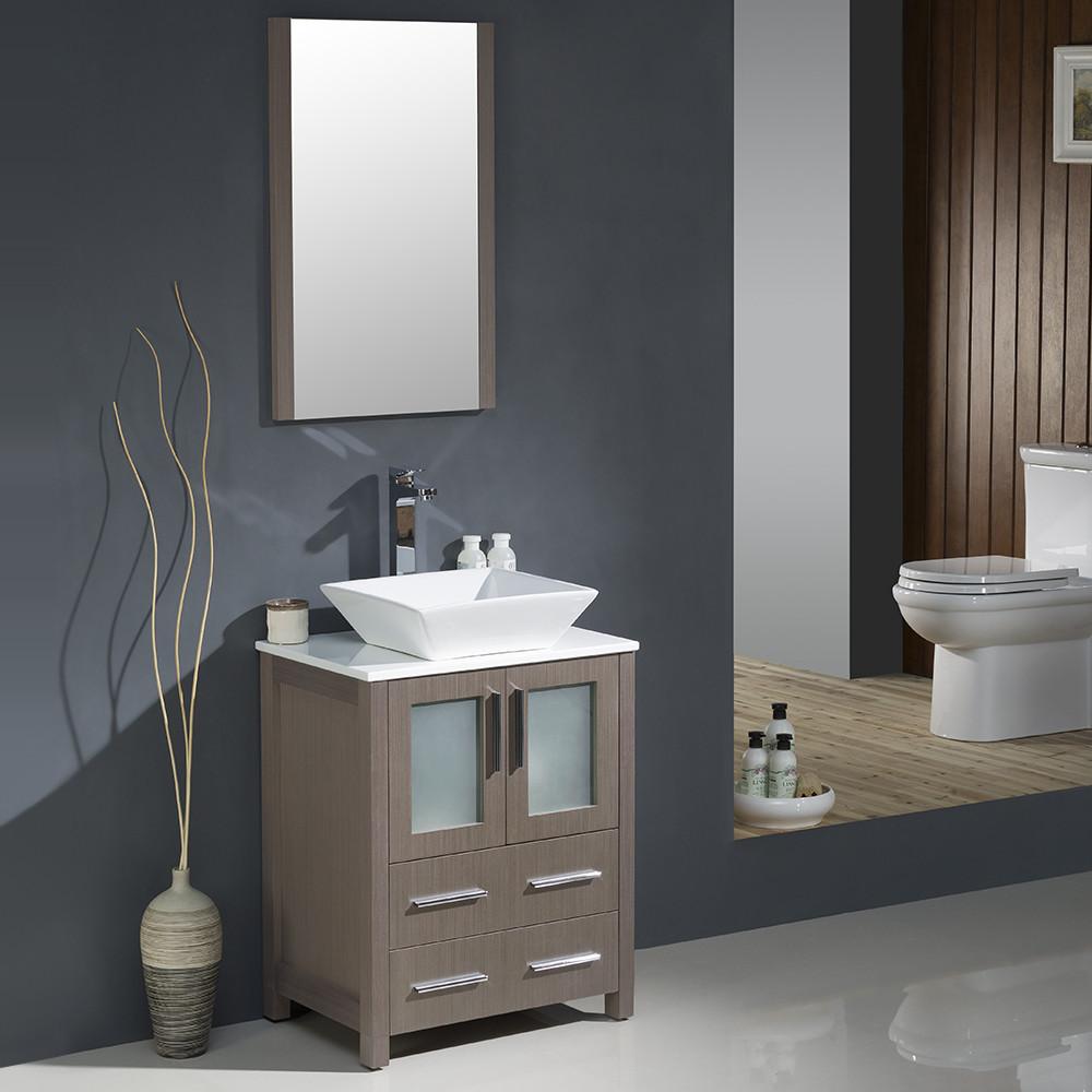 Fresca Torino 24" Gray Oak Modern Bathroom Vanity w/ Vessel Sink Vanity Fresca