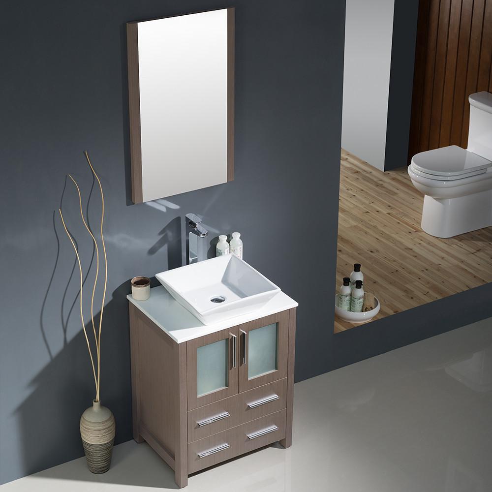 Fresca Torino 24" Gray Oak Modern Bathroom Vanity w/ Vessel Sink Vanity Fresca