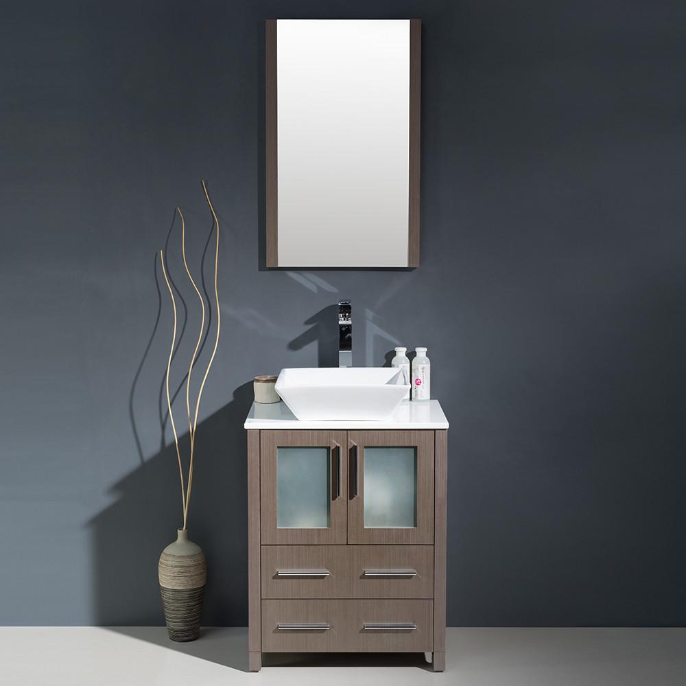 Fresca Torino 24" Gray Oak Modern Bathroom Vanity w/ Vessel Sink Vanity Fresca