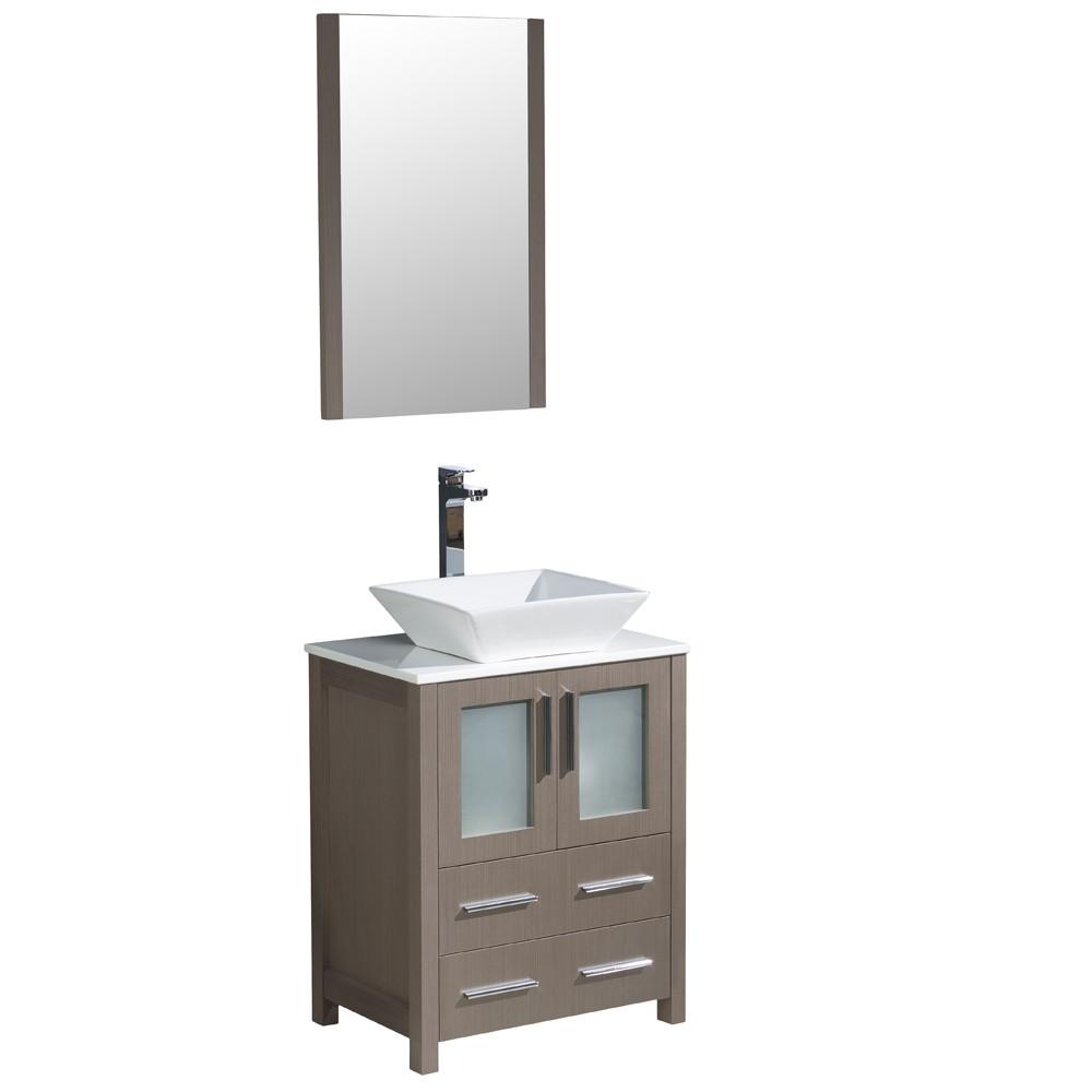 Fresca Torino 24" Gray Oak Modern Bathroom Vanity w/ Vessel Sink Vanity Fresca