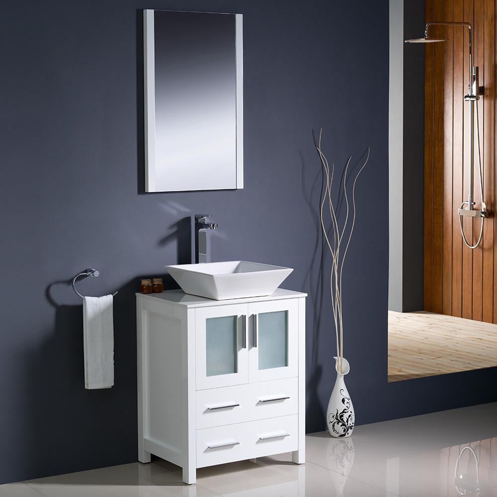 Fresca Torino 24" White Modern Bathroom Vanity w/ Vessel Sink Vanity Fresca