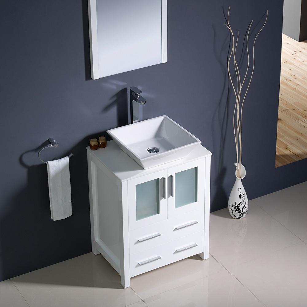 Fresca Torino 24" White Modern Bathroom Vanity w/ Vessel Sink Vanity Fresca