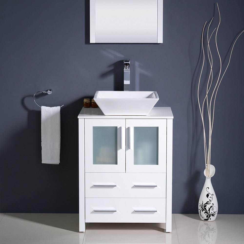 Fresca Torino 24" White Modern Bathroom Vanity w/ Vessel Sink Vanity Fresca