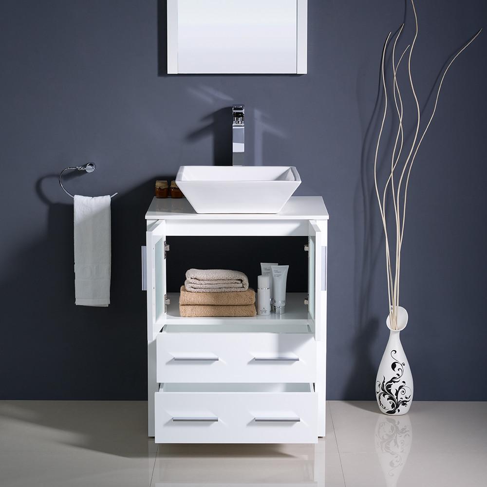 Fresca Torino 24" White Modern Bathroom Vanity w/ Vessel Sink Vanity Fresca