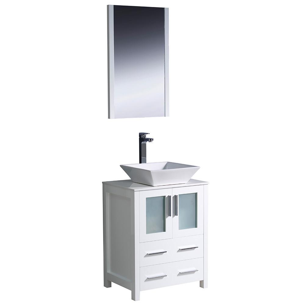 Fresca Torino 24" White Modern Bathroom Vanity w/ Vessel Sink Vanity Fresca