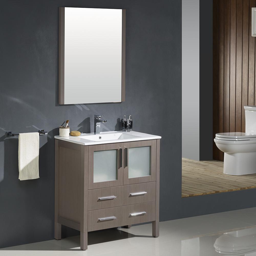 Fresca Torino 30" Gray Oak Modern Bathroom Vanity w/ Integrated Sink Vanity Fresca