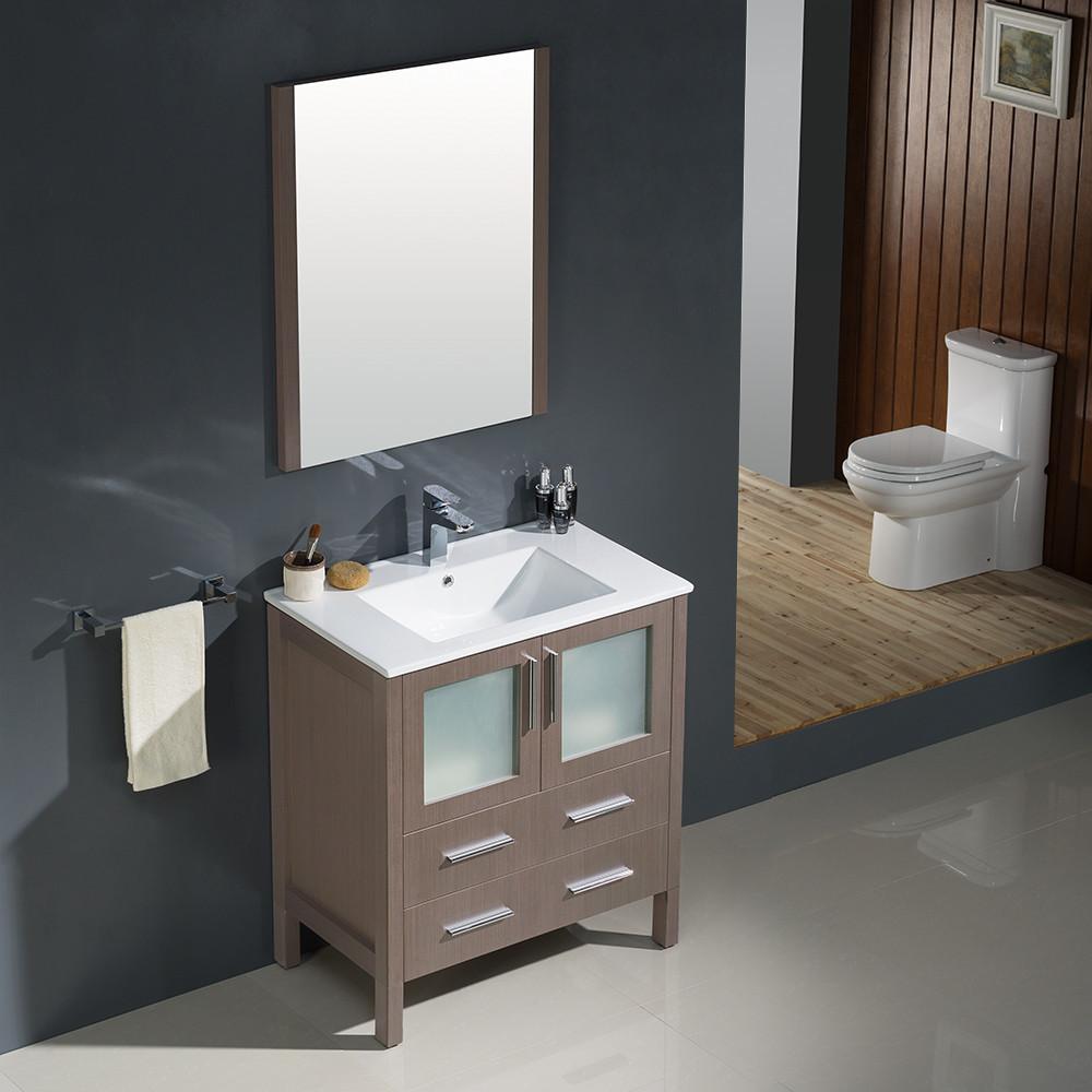 Fresca Torino 30" Gray Oak Modern Bathroom Vanity w/ Integrated Sink Vanity Fresca