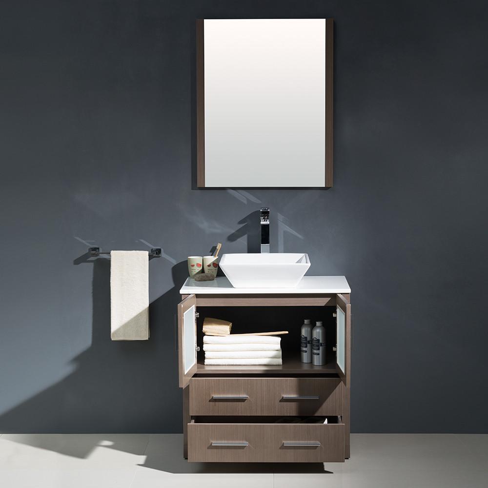 Fresca Torino 30" Gray Oak Modern Bathroom Vanity w/ Vessel Sink Vanity Fresca