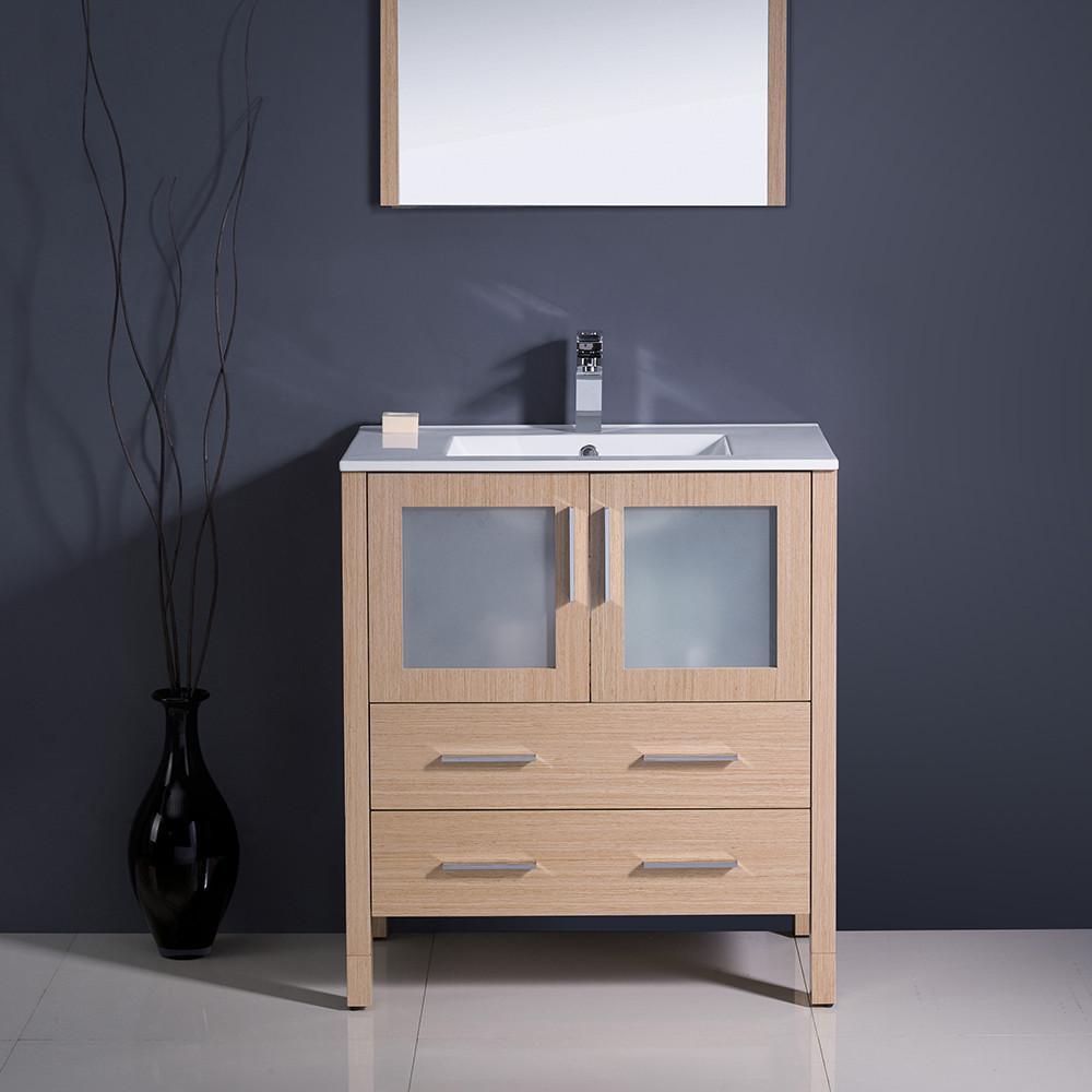 Fresca Torino 30" Light Oak Modern Bathroom Vanity w/ Integrated Sink Vanity Fresca