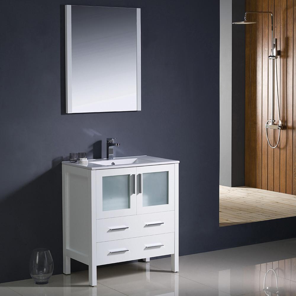 Fresca Torino 30" White Modern Bathroom Vanity w/ Integrated Sink Vanity Fresca