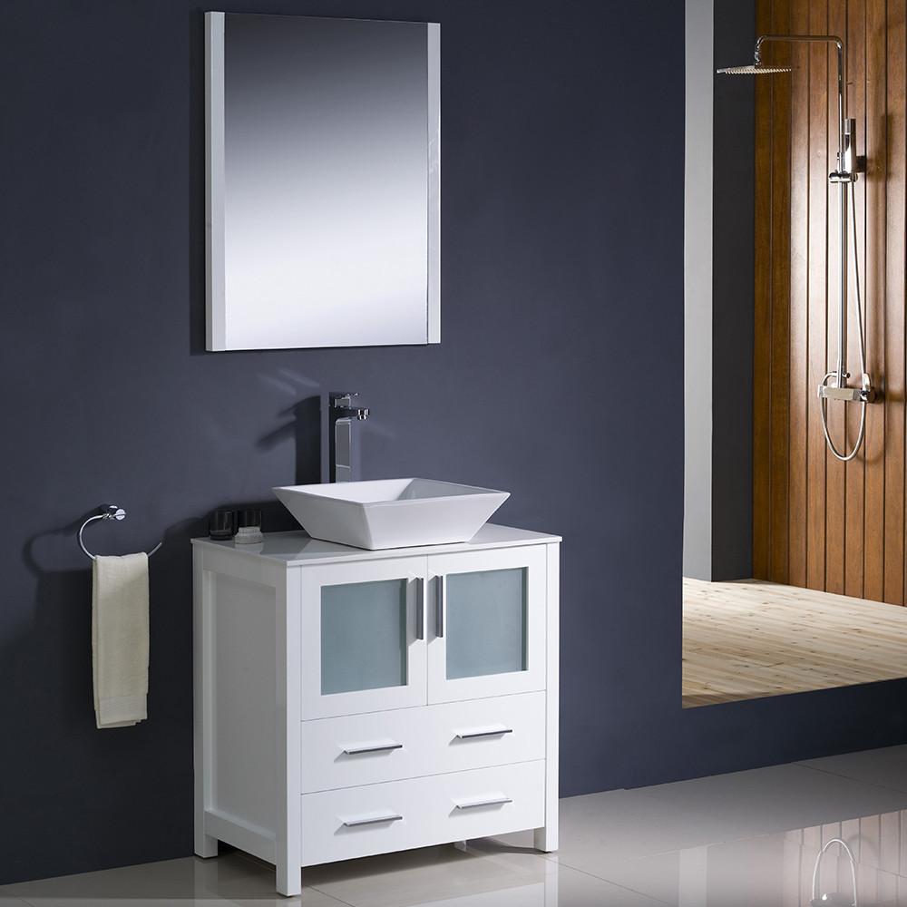 Fresca Torino 30" White Modern Bathroom Vanity w/ Vessel Sink Vanity Fresca