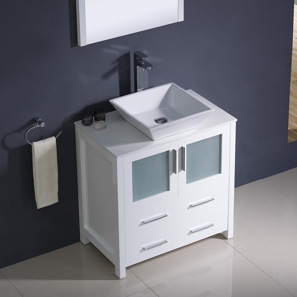 Fresca Torino 30" White Modern Bathroom Vanity w/ Vessel Sink Vanity Fresca