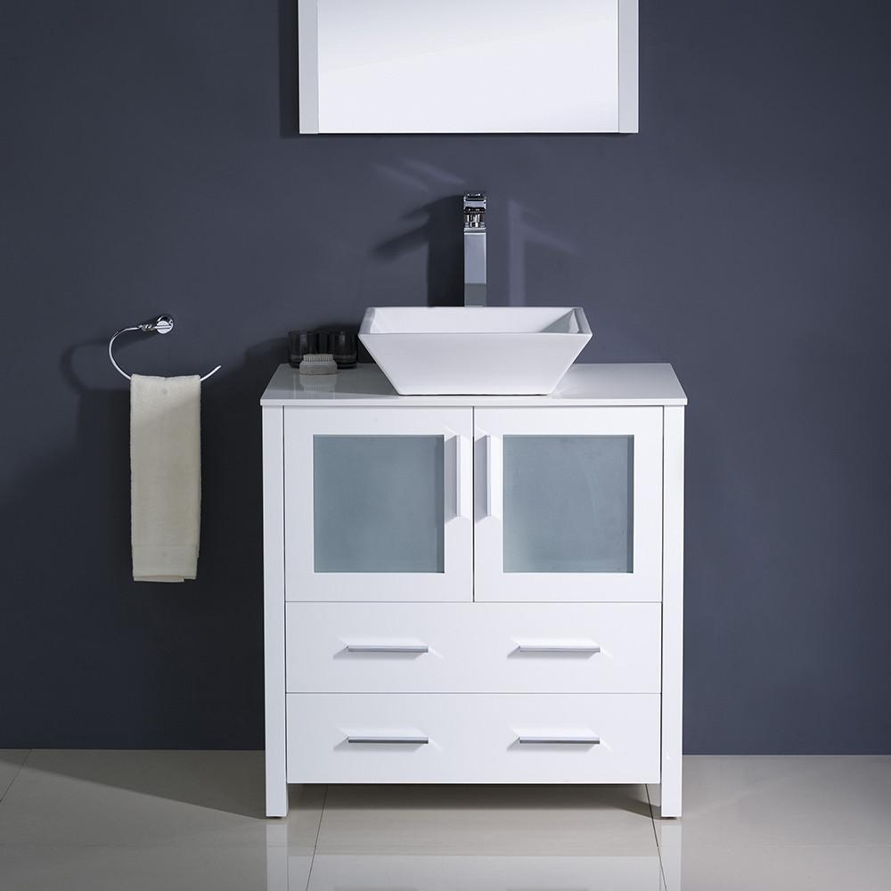 Fresca Torino 30" White Modern Bathroom Vanity w/ Vessel Sink Vanity Fresca
